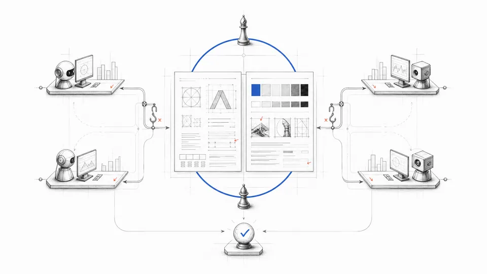 A pair of clean instruction files routing several AI agents through guardrails and verification hooks.